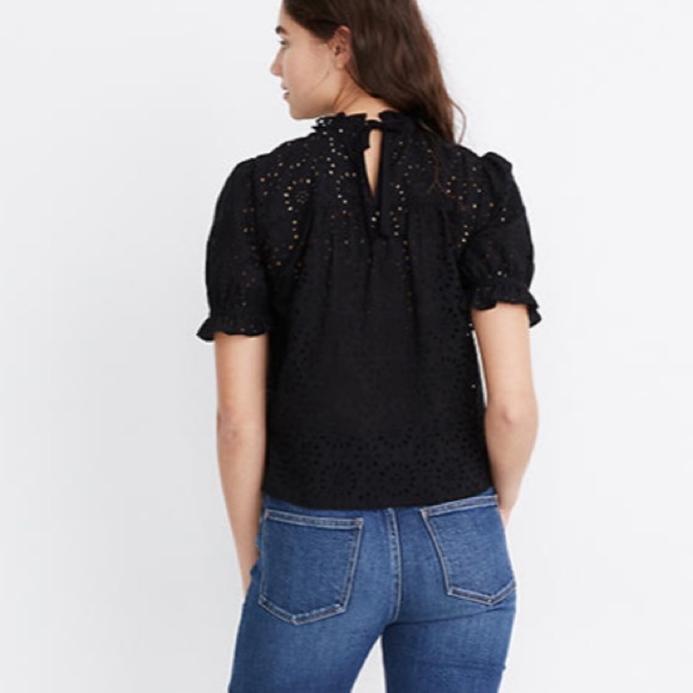 Embroidered Eyelet Ruffle-Neck Keyhole Top - Picture 3 of 4